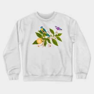 Bird, Butterfly, and Orange Bloom - Nature Illustration Crewneck Sweatshirt